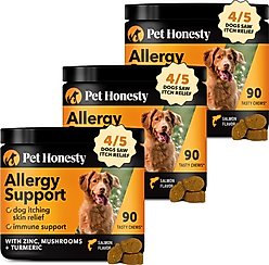 Pet Honesty Allergy Support Salmon Flavored Colostrum & Turmeric Chews, Itchy Skin, Immune & Allergy Relief Supplement for Dogs, 270 count bundle