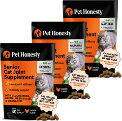 Pet Honesty Senior Joint Support Chicken Flavored Chews Joint Supplement for Joint Pain & Arthritis Relief for Adult & Senior Cats, 11.1-oz bundle