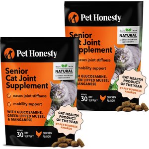 Pet Honesty Hip & Joint Chicken Flavored Chews Joint Supplement for Joint Pain & Arthritis Relief for Adult & Senior Cats, 3.7-oz Bag, 2 count