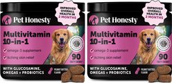 Pet Honesty Multivitamin 10-in-1 Peanut Butter Flavored Chews, Glucosamine, Omega 3 Vitamins for Dogs, 180 count