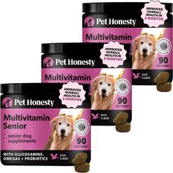 Pet Honesty Senior Multivitamin Duck Flavored Soft Chews Digestive Support for Senior Dogs, 270 count bundle