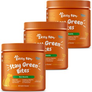 Zesty Paws Stay Green Bites Chicken Flavored Soft Chews Grass Protection Urine Neutralizer & Digestive Supplement for Dogs, 270 count