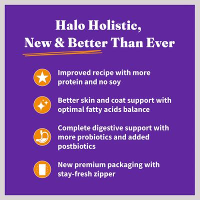 Show full view: Halo Holistic Cage-free Chicken Recipe Complete Digestive Health Adult Dry Cat Food, 10-lb bag slide 9 of 12