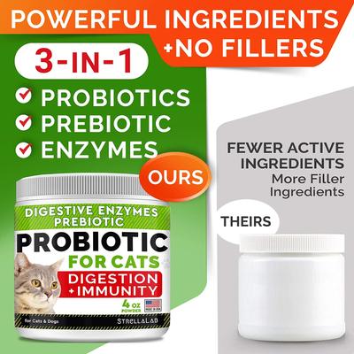 Show full view: StrellaLab Cat Probiotic Powder & Probiotics with Diarrhea Fiber & Digestive Support Supplement for Cats, 2 count slide 4 of 10