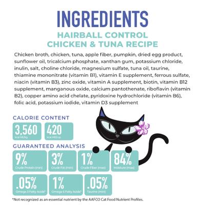 Show full view: Tiki Cat Velvet Mousse Hairball Chicken & Tuna Recipe Grain-Free Pate in Broth Wet Cat Food, 2.8-oz pouch, case of 12 slide 5 of 10