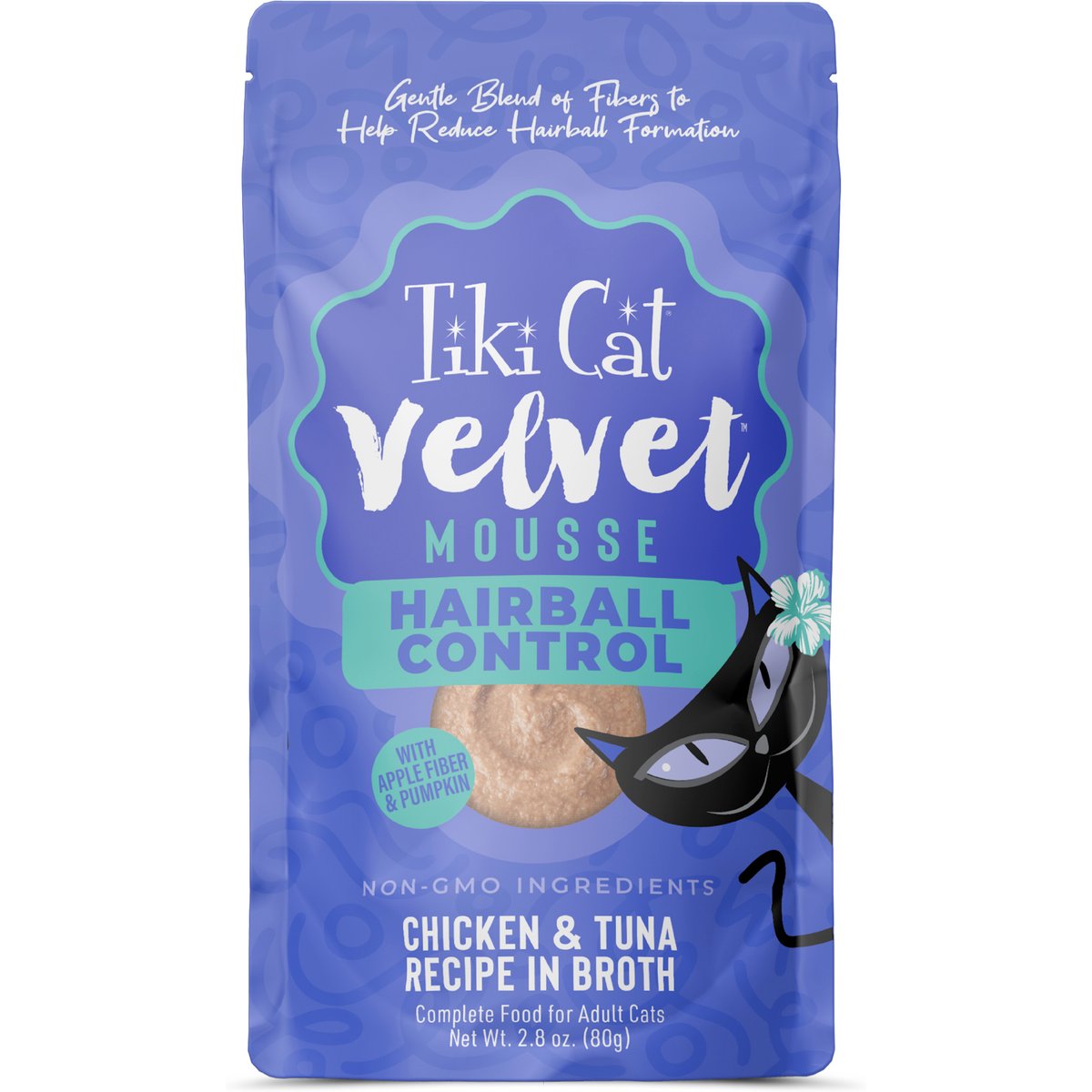 Tiki Cat Velvet Mousse Hairball Chicken & Tuna Recipe Grain-Free Pate in Broth Wet Cat Food, 2.8-oz pouch, case of 12