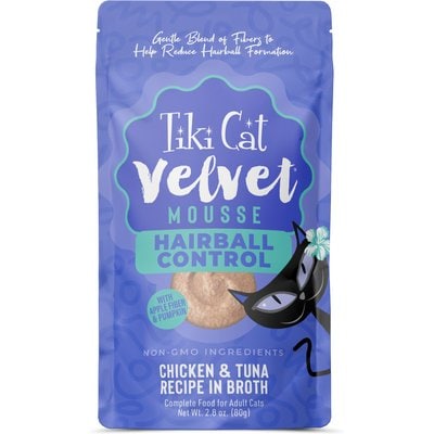 Tiki Cat Tiki Cat Velvet Mousse Hairball Chicken & Tuna Recipe Grain-Free Pate in Broth Wet Cat Food, 2.8-oz pouch, case of 12