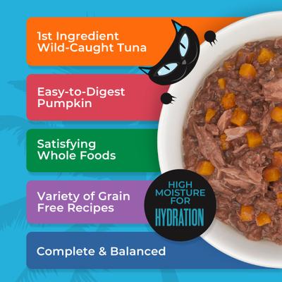 Show full view: Tiki Cat Aloha Friends Tuna Favorites Mega Variety Pack Grain-Free Flaked Wet Cat Food, 3-oz can, case of 36 slide 7 of 10