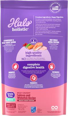 Show full view: Halo Holistic Indoor Wild-Caught Salmon & Whitefish Recipe Complete Digestive Health & Healthy Weight Support Grain-Free Adult Dry Cat Food, 6-lb bag slide 3 of 12