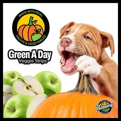 Show full view: PetBeing Green a Day Veggie Strips Pumpkin & Apple Vegetarian Supplement Chew for Dogs, 3-oz bag slide 8 of 8