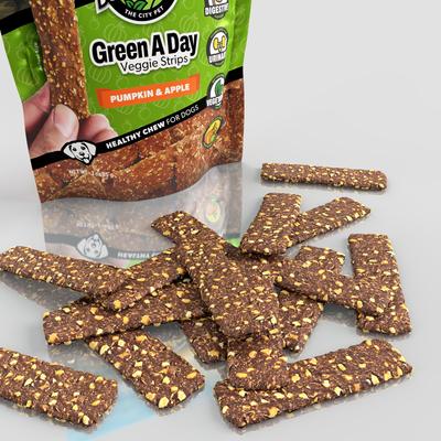Show full view: PetBeing Green a Day Veggie Strips Pumpkin & Apple Vegetarian Supplement Chew for Dogs, 3-oz bag slide 7 of 8