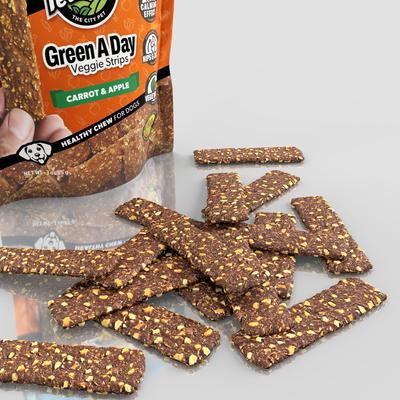Show full view: PetBeing Green a Day Veggie Strips Carrot & Apple Vegetarian Supplement Chew for Dogs, 3-oz bag, case of 4 slide 6 of 8