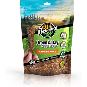 PetBeing Green a Day Veggie Strips Pumpkin & Apple Vegetarian Supplement Chew for Dogs, 3-oz bag