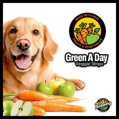 Show full view: PetBeing Green a Day Veggie Strips Carrot & Apple Vegetarian Supplement Chew for Dogs, 3-oz bag, case of 4 slide 7 of 8