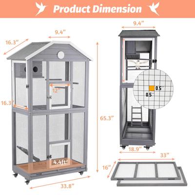 Show full view: Petscosset Outdoor Wooden Aviary Bird Cage, Brown, 33-in slide 5 of 9
