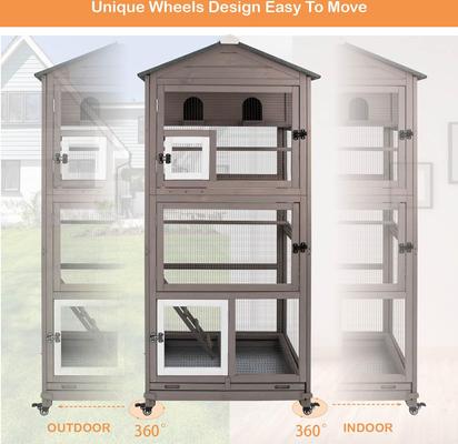 Show full view: Petscosset Outdoor Wooden Aviary Bird Cage on Wheels, Brown, 31-in slide 6 of 9