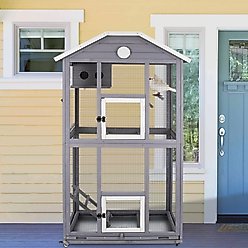 Petscosset Outdoor Wooden Aviary Bird Cage, Brown, 33-in