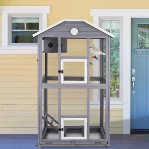 Petscosset Outdoor Wooden Aviary Bird Cage, Brown, 33-in