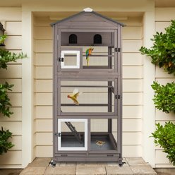 Petscosset Outdoor Wooden Aviary Bird Cage on Wheels, Brown, 31-in