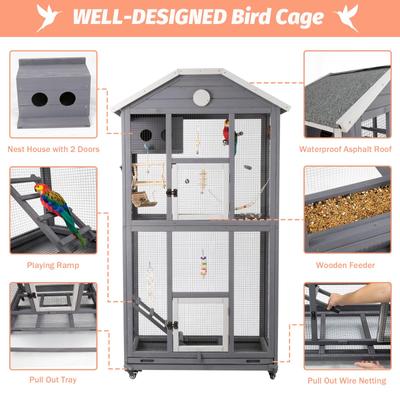 Show full view: Petscosset Outdoor Wooden Aviary Bird Cage, Brown, 33-in slide 2 of 9