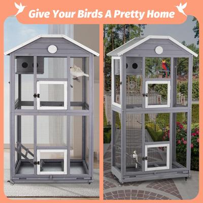 Show full view: Petscosset Outdoor Wooden Aviary Bird Cage, Brown, 33-in slide 7 of 9
