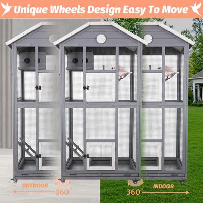 Show full view: Petscosset Outdoor Wooden Aviary Bird Cage, Brown, 33-in slide 6 of 9