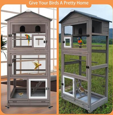Show full view: Petscosset Outdoor Wooden Aviary Bird Cage on Wheels, Brown, 31-in slide 7 of 9