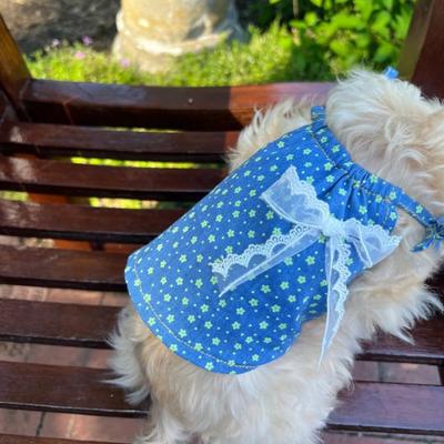 Show full view: Dolly Pet Floral Glow Denim Dress with Lace Bow Dog Dress, Light/Neon Green, X-Large slide 5 of 6