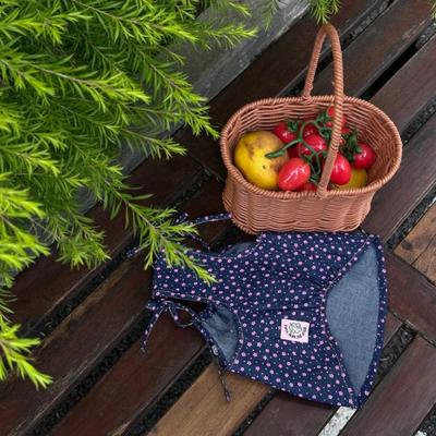 Show full view: Dolly Pet Floral Glow Denim Dress with Lace Bow Dog Dress, Deep/Neon Pink, X-Small slide 4 of 5