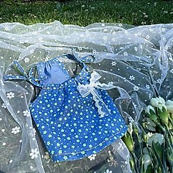 Dolly Pet Floral Glow Denim Dress with Lace Bow Dog Dress, Light/Neon Green, X-Large