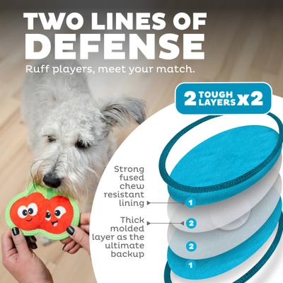 Show full view: Outward Hound Tough Skinz Durable Squeaky Dog Toy with Two Tough Layers, Cherries, Red, Small slide 2 of 9