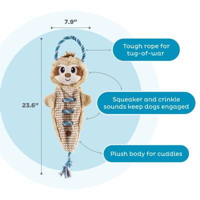 Show full view: Outward Hound by Charming Pet Ropiez Sloth Plush Dog Toy slide 3 of 6