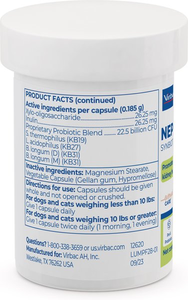 Virbac Nephrodyl Synbiotic Capsules for Kidney Support for Dogs & Cats, 60 count