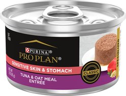 Purina Pro Plan Focus Sensitive Skin & Stomach Tuna & Oat Meal Entree Canned Cat Food, 3-oz can, case of 24