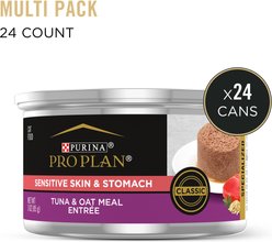 Purina Pro Plan Focus Sensitive Skin & Stomach Tuna & Oat Meal Entree Canned Cat Food, 3-oz can, case of 24 slide 2 of 8