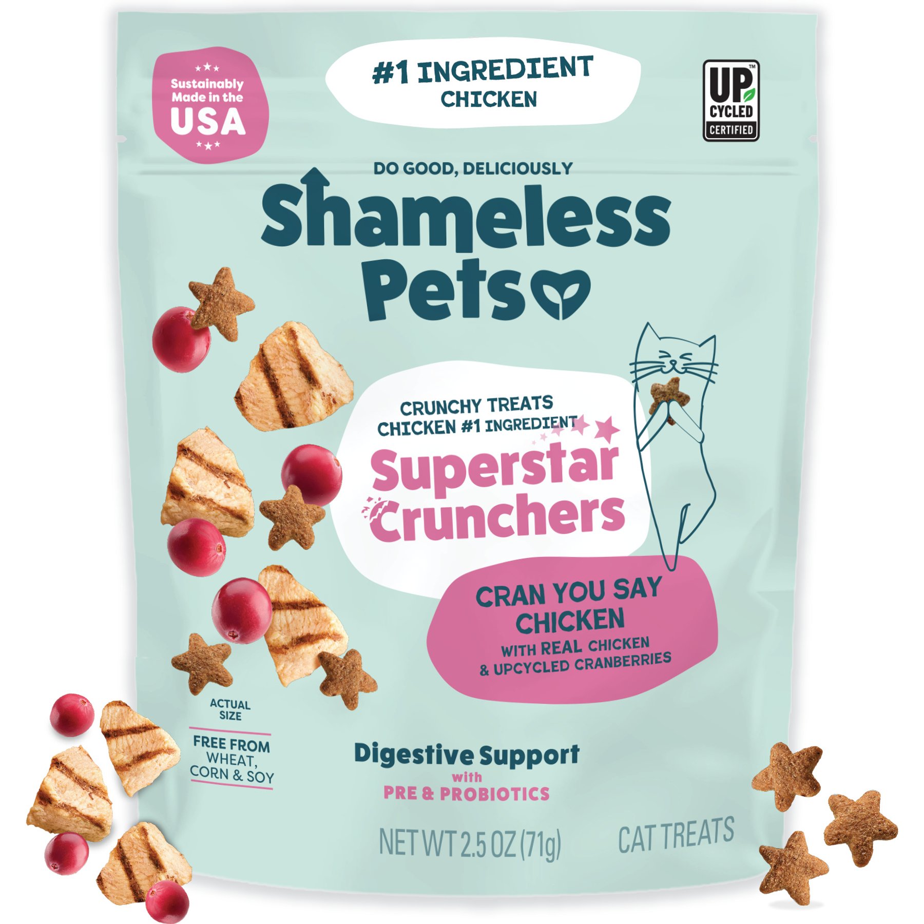Shameless Pets Cran You Say Chicken Chicken & Cranberry Flavor Crunchy Cat Treats, 2.5-oz bag