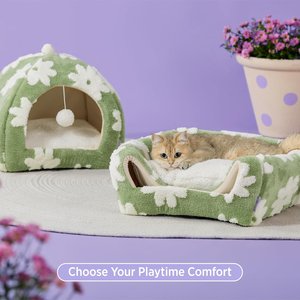 Lesure 2-in-1 Cat Cave Bed, Green, Medium