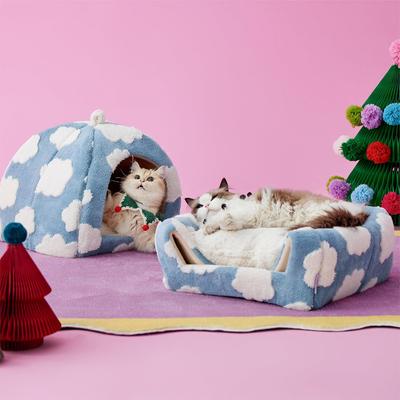 Show full view: Lesure 2-in-1 Cat Cave Bed, Blue, Large slide 2 of 9