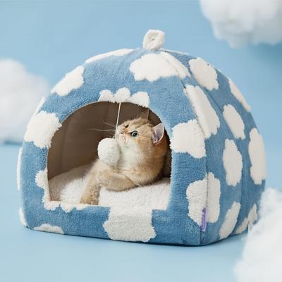 Show full view: Lesure 2-in-1 Cat Cave Bed, Blue, Medium slide 6 of 9