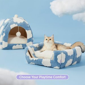 Lesure 2-in-1 Cat Cave Bed, Blue, Medium