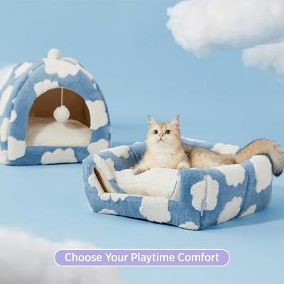 Show full view: Lesure 2-in-1 Cat Cave Bed, Blue, Large slide 3 of 9
