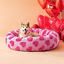Lesure Calming Cute Modern Plush Jacquard Shaggy Orthopedic Anti-Slip Donut Dog & Cat Bed with Removable Cover, Pink Hearts, Large