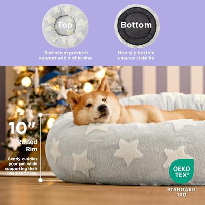 Show full view: Lesure Calming Cute Modern Plush Jacquard Shaggy Orthopedic Anti-Slip Donut Dog & Cat Bed with Removable Cover, Grey Galaxy, Large slide 2 of 9