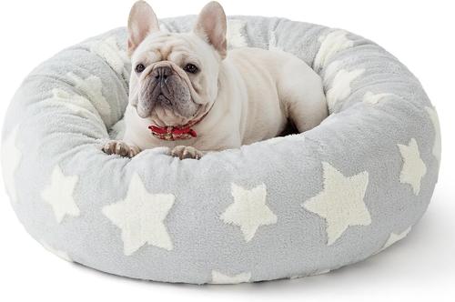 Show full view: Lesure Calming Cute Modern Plush Jacquard Shaggy Orthopedic Anti-Slip Donut Dog & Cat Bed with Removable Cover, Grey Galaxy, Medium slide 7 of 10