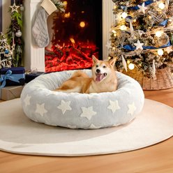 Lesure Calming Cute Modern Plush Jacquard Shaggy Orthopedic Anti-Slip Donut Dog & Cat Bed with Removable Cover, Grey Galaxy, Large