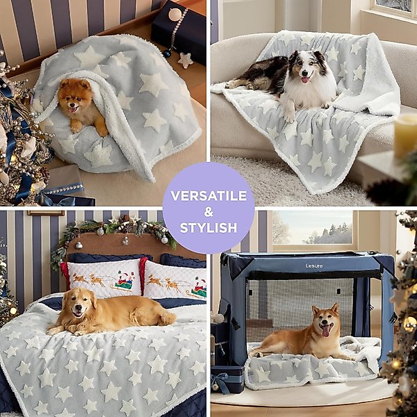 Show full view: Lesure Waterproof Calming Double-Sided Jacquard Shag & Soft Sherpa Fleece Furniture Protector Dog & Cat Blanket, Grey, Medium slide 5 of 9
