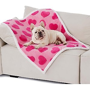 Lesure Waterproof Calming Double-Sided Jacquard Shag & Soft Sherpa Fleece Furniture Protector Dog & Cat Blanket, Pink, Medium