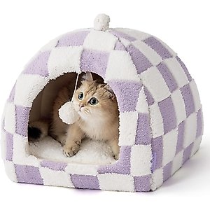 Lesure 2-in-1 Cat Cave Bed, Purple, Medium