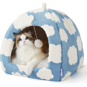 Lesure 2-in-1 Cat Cave Bed, Blue, Large