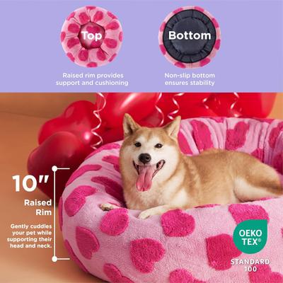 Lesure Calming Cute Modern Plush Jacquard Shaggy Orthopedic Anti-Slip Donut Dog & Cat Bed with Removable Cover